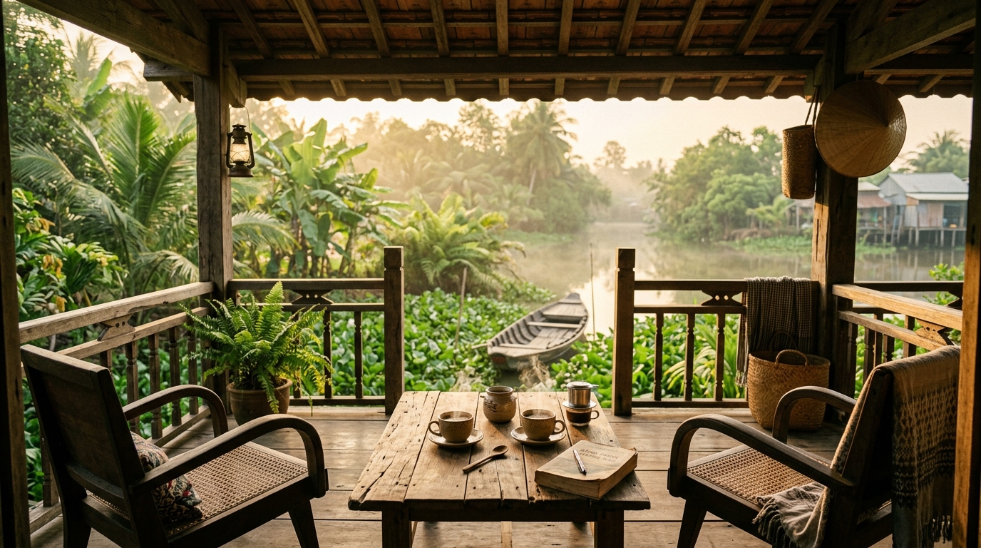 Hiên nhà uống cà phê miền Tây
